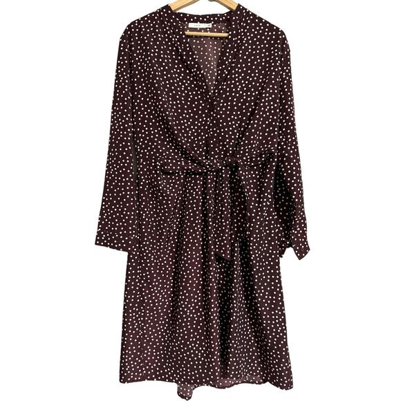 Lush Maroon Cream Polka Dot Tie Front Midi Dress Medium - Picture 1 of 4